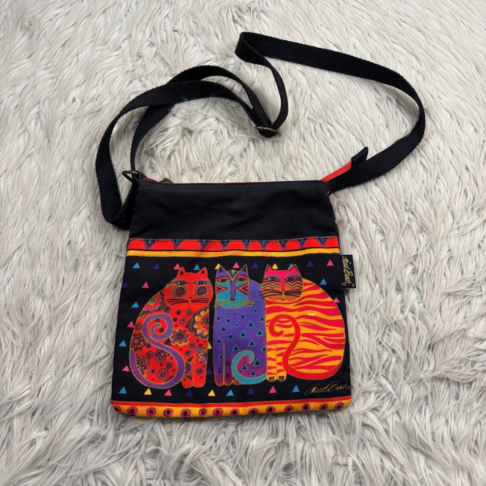 Laurel Burch Cat Canvas Crossbody Bag Artsy Art to Wear Travel Casual